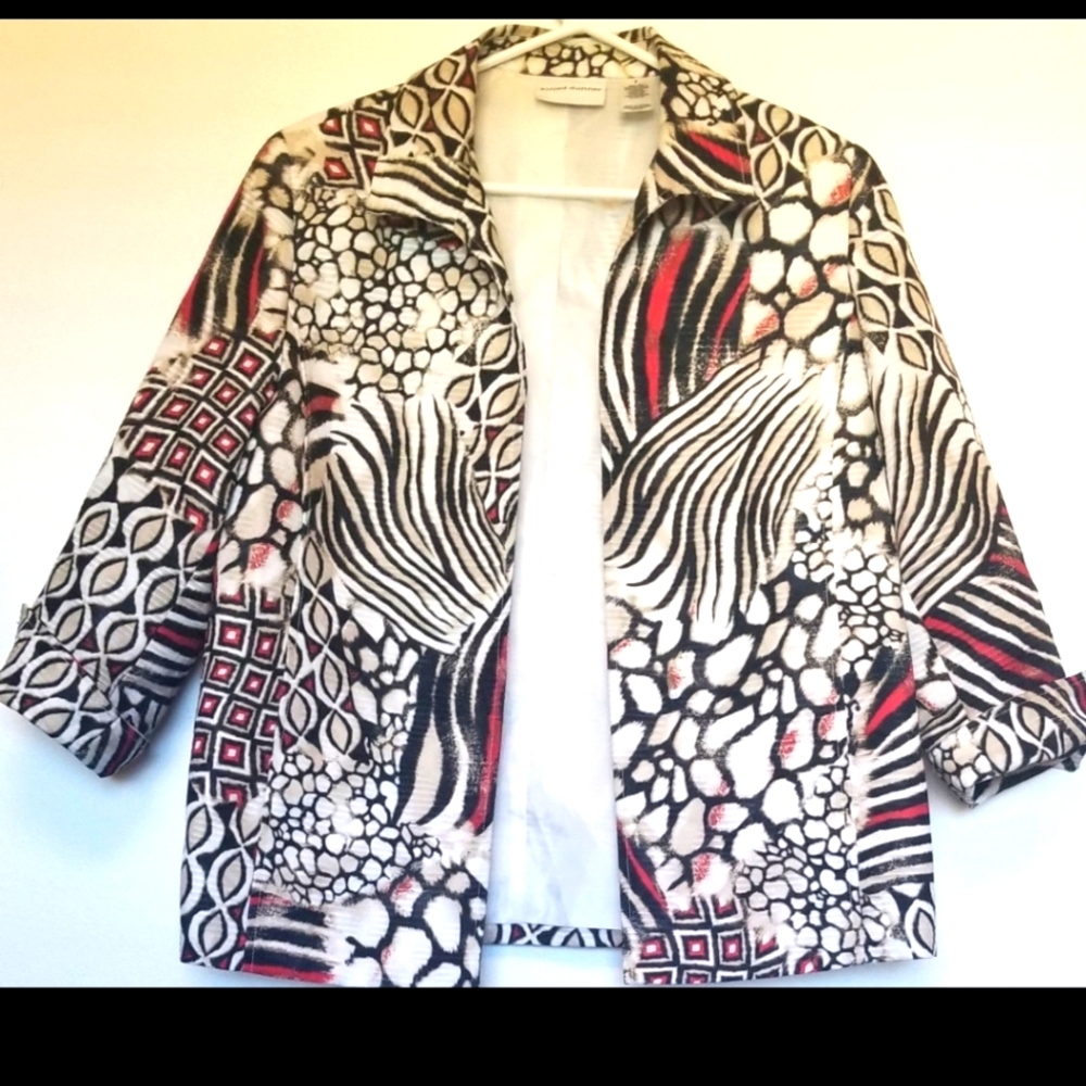 Alfred Dunner Animal Print Lined Blazer/Jacket size 8. Black, Red & Gold NWOT